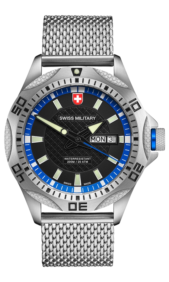 Swiss Alpine Military By Grovana Nautilus Blue Dial Quartz 7040.1135 100M  Men's Watch